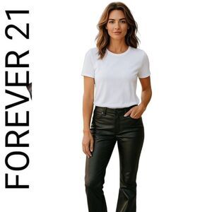 Forever 21 Black Faux Leather 70s Disco Retro Flare Pants Jeans